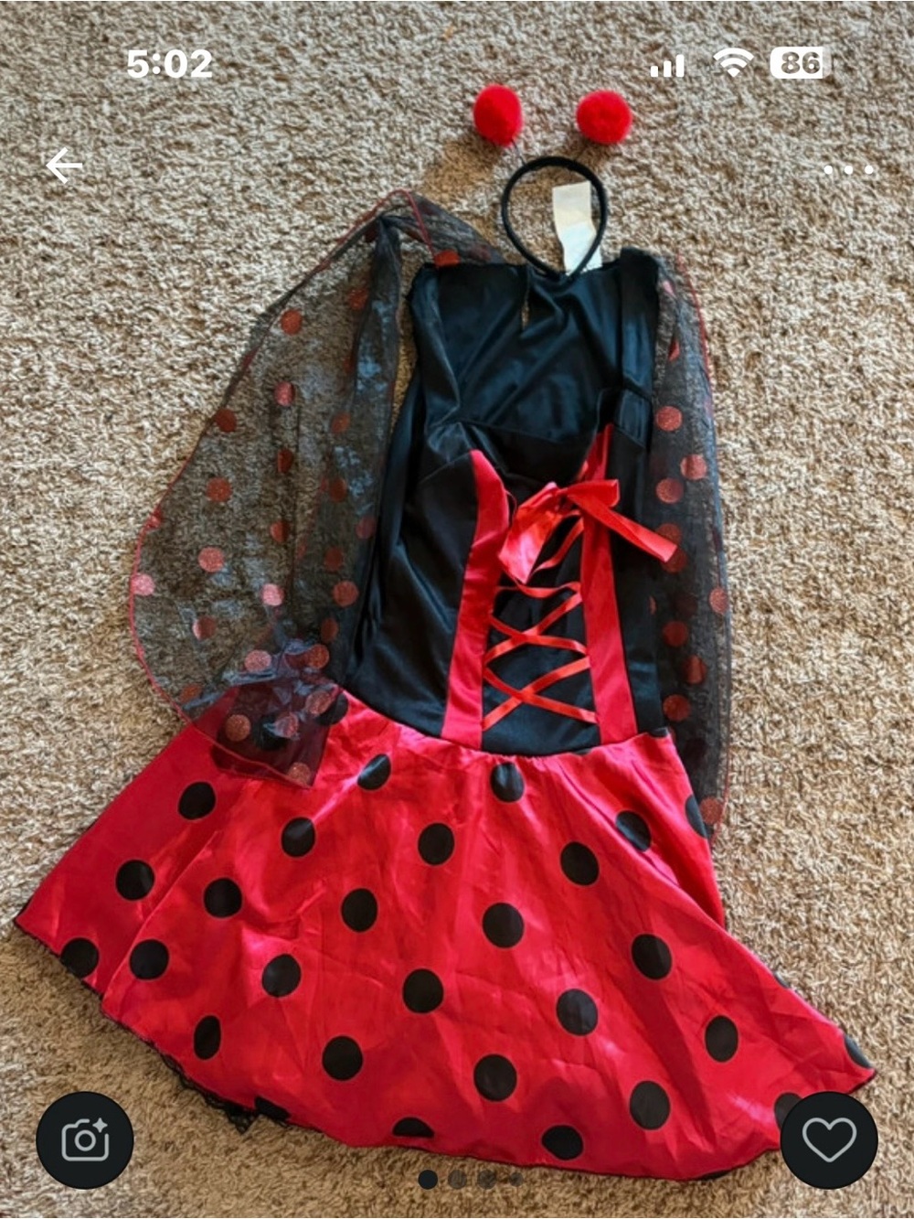 Walmart Ladybug Costume Size L(12-14) Black Red Polka Dot Cosplay Dress